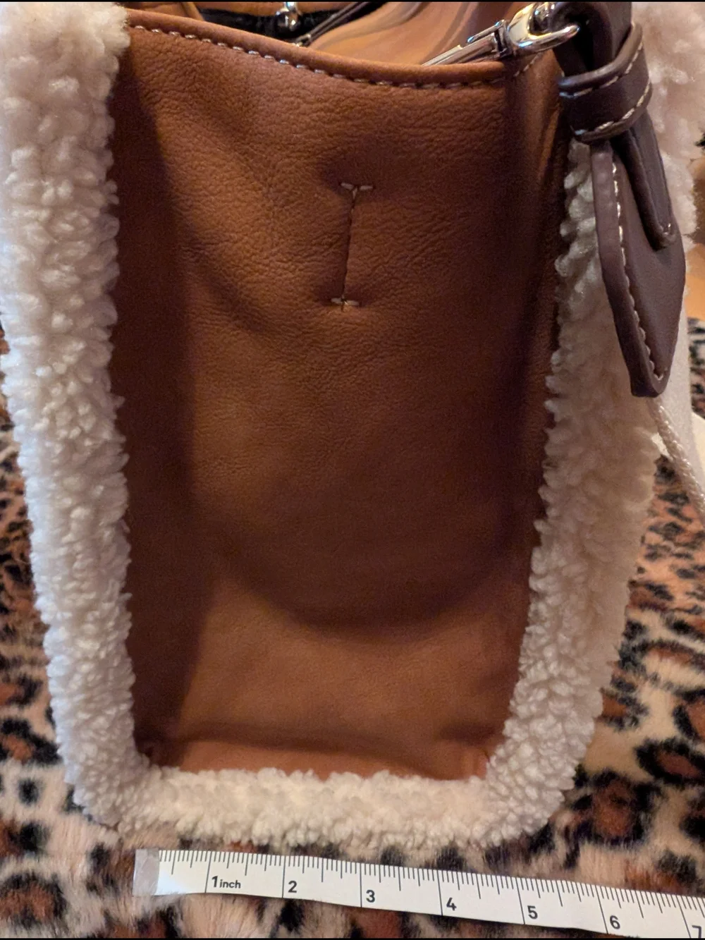 DKNY Tan Shearling-Trim Tote